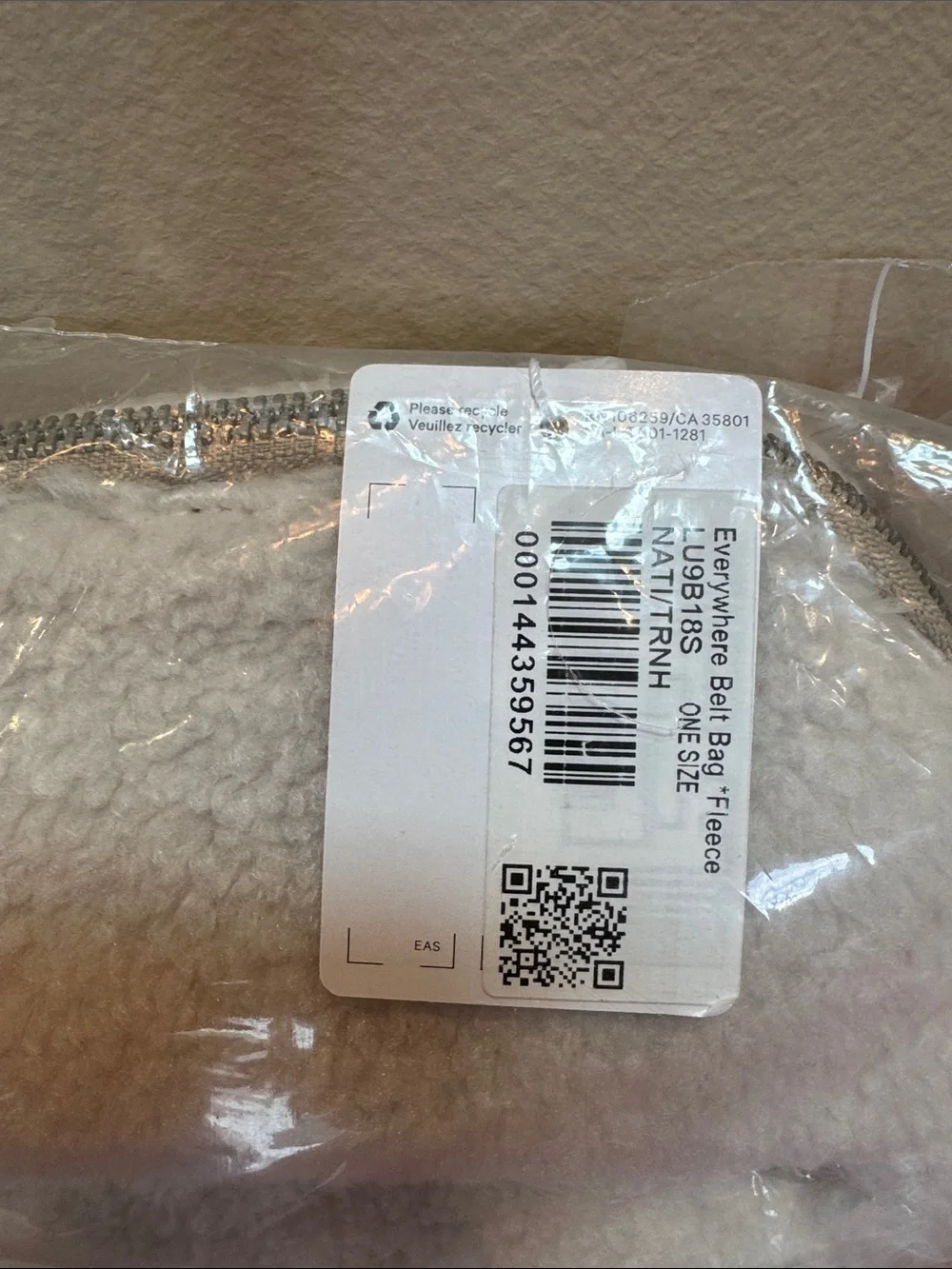 NWT Lululemon Everywhere Fleece Belt Bag Natural Ivory/Trench Silver Hardware